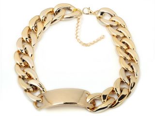 Nice Aluminium Alloy Light Gold Plated Chunky Choker Chain Link ID Bib Necklace