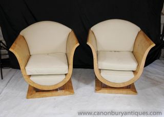 Blonde Walnut Art Deco Club Chairs Sofa Armchairs