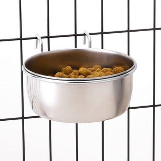 Stainless Steel Cage Coop Cup Bird Cat Dog Puppy Crate Food Water Bowl w Hanger