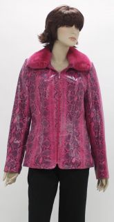 57151 New Pink Glossy Print Lamb Leather Rex Rabbit Fur Jacket Coat Stroller 3XL