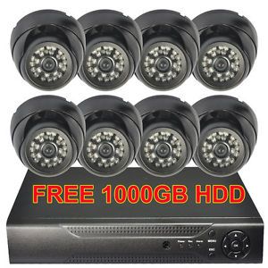 8CH 1000GB HD Net DVR 8 Pcs 24LED Night Vision Outdoor Dome Camera System 2CH D1
