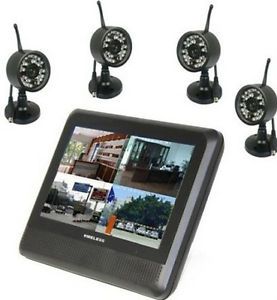 New Wireless 4CH Quad DVR 4 Cameras with 7" TFT LCD Monitor Home Security System