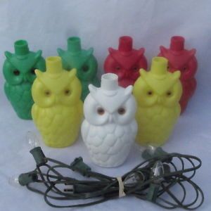 7 Noma Blow Mold Owl String Lights Patio RV Party Vintage