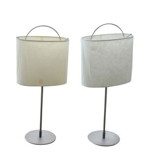 2 Mid Century Modern Chrome Table Lamps with Shades