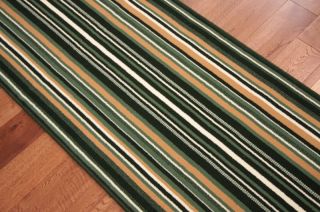 Lima Green Stripe Extra Long Runner Rug Wide Narrow Stair Carpet Any Length Cut