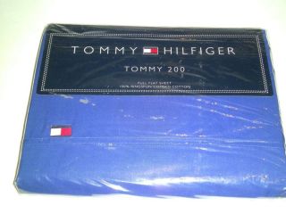 Tommy Hilfiger 200 Cotton Full Size Flat Dark Royal Blue Bed Sheet New