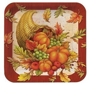 Thanksgiving Harvest Party Tableware 9" Square Dinner Paper Plates 8 Pack