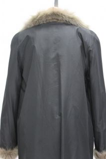58598 New Khaki Green Fox Fur Sections Reversible Taffeta Stroller Coat Jacket M