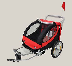 Double Swivel Red Black 2in1 Bicycle Bike Trailer Stroller Jogger Carrier