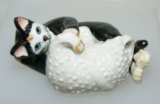 Klima Miniature Porcelain Black White Cat with White Bag L517