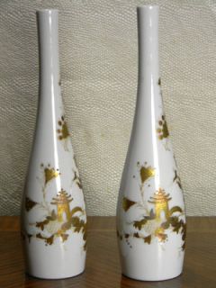 Signed German Porcelain White and Gold Rosenthal Bud Vases