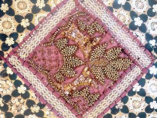 Exquisite Antique Sari Indian Beaded Sequin Table Linen Runner Throw Tapestry