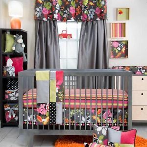 3pc Colorful Floral Dot Tropical Patchwork Baby Girl Crib Nursery Bedding Set
