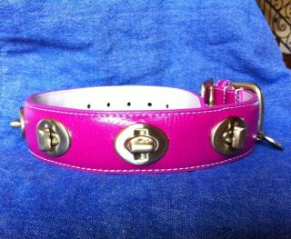 New Coach Pink Leather Dog Collar Signature Turnlock Turn Lock Medium 13 5 16 5"