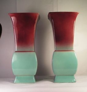 Nice Vintage Pair Pottery Vases Art Deco L4