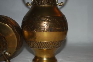 Chinese Brass Dragon Vases Matching Pair