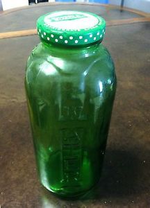 Vintage Water Juice Green Glass Jar Bottle 9" Crosse Blackwell Lid 40oz
