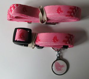 New Boston Red Sox Pink Pet Set Dog Collar Leash ID Tag All Sizes