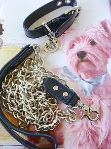 Juicy Couture Blue Leather Dog Collar Leash Set s Small Navy Love G P Tag Charm