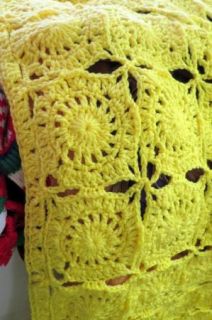 Lovely Handmade Granny Squares Crochet Afghan Throw Bedspread Blanket Yellow