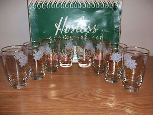 8 Vintage Libbey Safedge White Rose w Gold Bow Glasses 10 oz Water Glasses