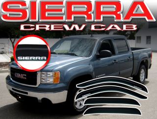 Sierra Crew Cab 2007 2013 Side Window Deflectors with Logo Rain Visors Shades
