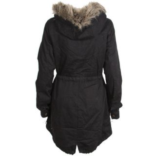 New Womens Black Parka Coat Jacket Diamond Quilted Lining Fur Trim Hood Ladies