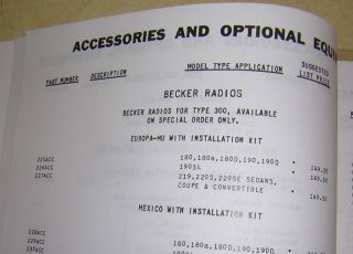 Mercedes Options Accessories Parts List 300SL W198