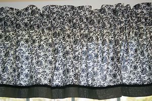 Black White Floral Toile Valance 17" x 81" Can Alter Curtain Window Treatment