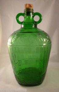 Vintage Owens Illinois Glass Co Green Glass Gallon Wine Jug w Original Cork