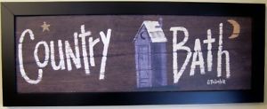 Country Bath Sign Outhouse Painting Primitive Framed Rustic Wall Decor Bathroom