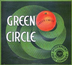 Vintage Green Circle Brand Crate Label Riverside California