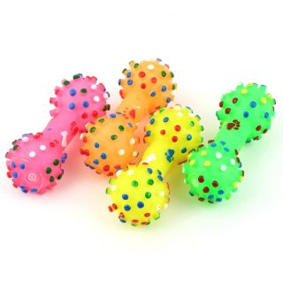 Pet Dog Cat Puppy Color Sound Polka Dot Squeaky Rubber Dumbbell Chewing Toys S9