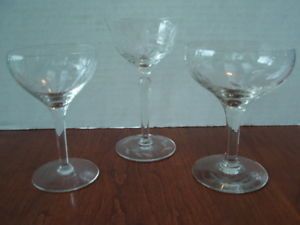 Lot of 3 Antique Cut Etched Blown Glass Sherry Wine Glasses Stemware Floral