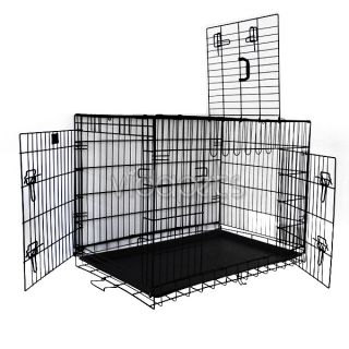 30" 3 Door Black Folding Dog Crate Cage Kennel Three 2