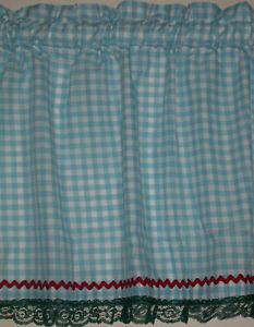 New Gingham 18" Window Curtains Valance Panel Lace Country Kitchen Bath Bedroom