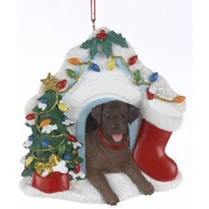 Chocolate Lab Dog House Resin Ornament