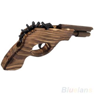 Chic Classic Wooden Hand Pistol Gun Shooting Rubber Band Launcher Toy Gifts BI4U
