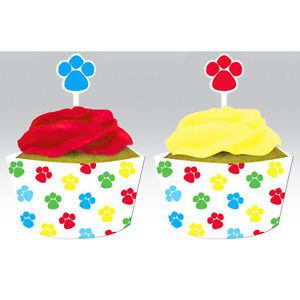 Puppy Dog Paw Prints "Paw Ty Time " Party Supplies Cupcake Picks Wrappers