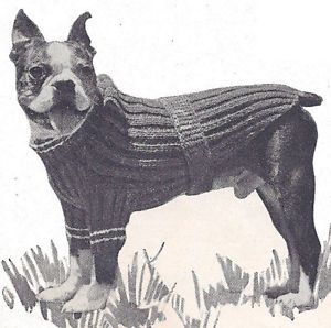 Vintage Knitting Pattern Ribbed Collar Dog Coat Sweater