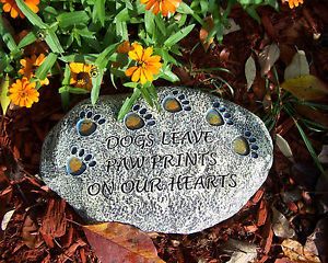Pet Garden Stone Paw Prints on Our Hearts Dog Memorial Dog Headstone Paw Stone
