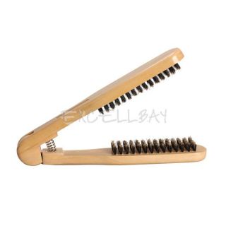 DIY Salon Hairdressing Hair Straightener Wooden Anti Static Dual Brush Comb E0XC