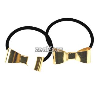Bow Hing Pony Tail Band Rings Silver Golden Metal Hair Elastic Rubber Band