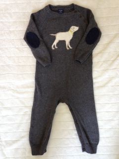 Baby Gap Boys 18 24 Months Gray Dog Intarsia Sweater Coverall Elbow Patches