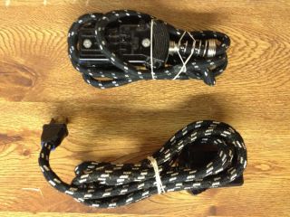 Lot of 2 Vintage Cloth Covered Electric Appliance Power Cord on Off Switch