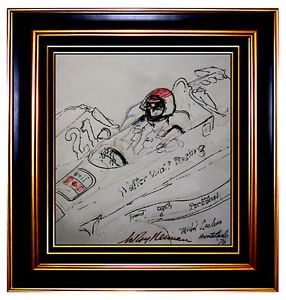 RARE Original Leroy Neiman Drawing Ink on Paper Signed Car Racing Art Painting