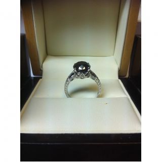 Gigantic Day Night White and Black Diamond Solitaire Engagement Ring 18K w'G