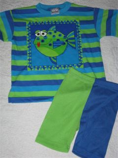 Zoodles Fish Blue Green Shorts Tee Shirt Set 5 6