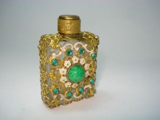 1900s Antique Art Nouveau Mini Perfume Bottle w Metal Ornaments