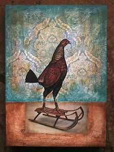 Folk Art Rooster on A Sled Print High Quality Art Paper Giclee
